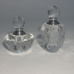 Pair of Signed OLEG CASSINI Crystal Perfume Bottles with Stoppers And Daubers